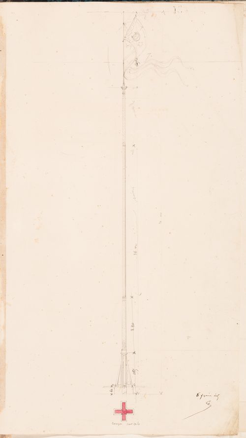 Hippodrome national, Paris: Plan and elevation for a flag pole