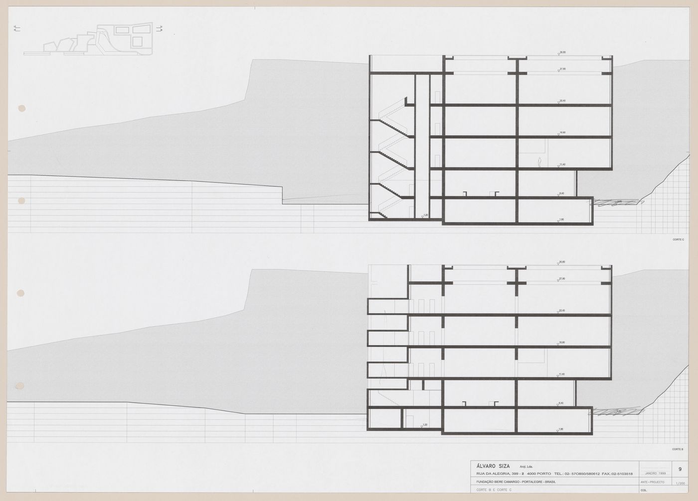 Sections for C. Cultural e Audit. para a Fundação Iberê  Camargo [Iberê  Camargo Foundation Museum], Porto Alegre, Brazil