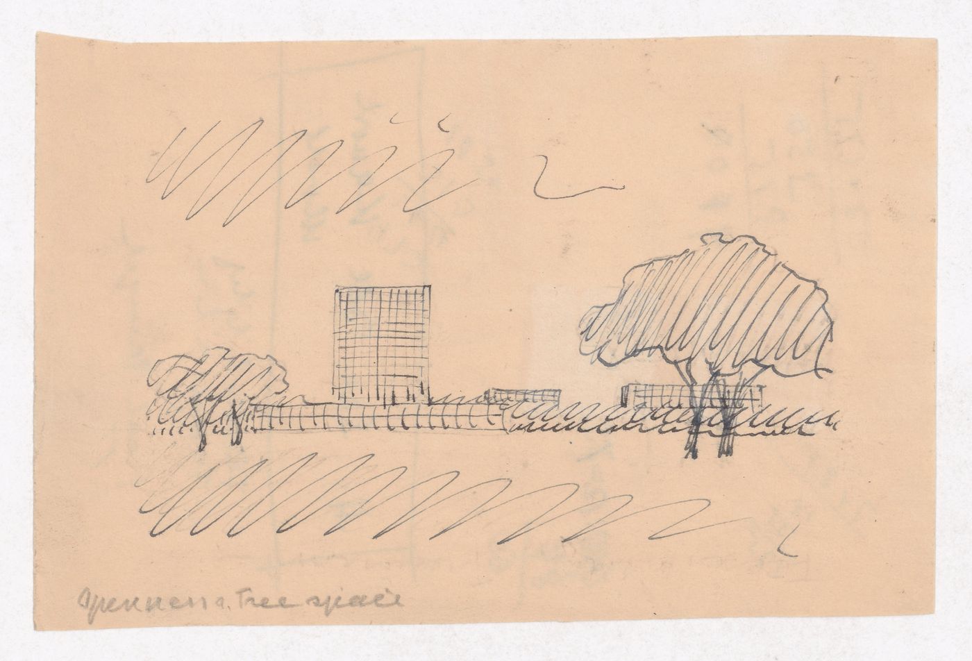 Sketch of a tower in a park