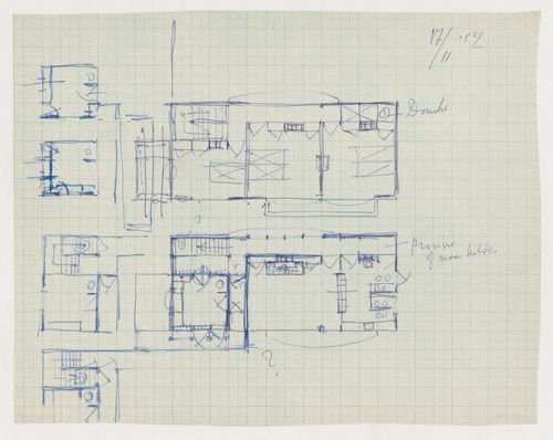 Sketch ground and first floor plans and sketch plans, possibly for De Hogue Veluwe park-keeper's house, Otterloo, Netherlands