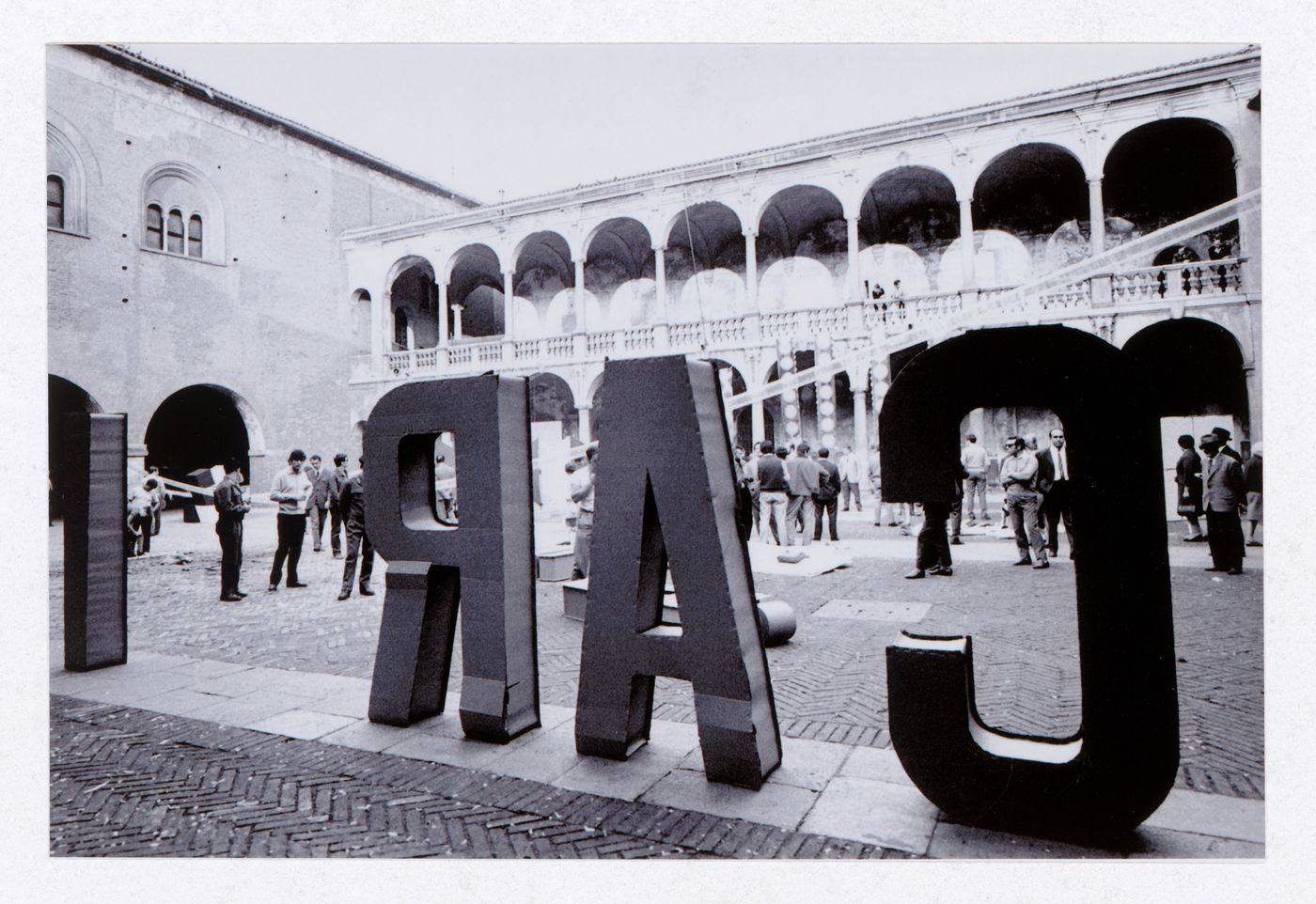 Photograph of the construction of the installation for Carabinieri