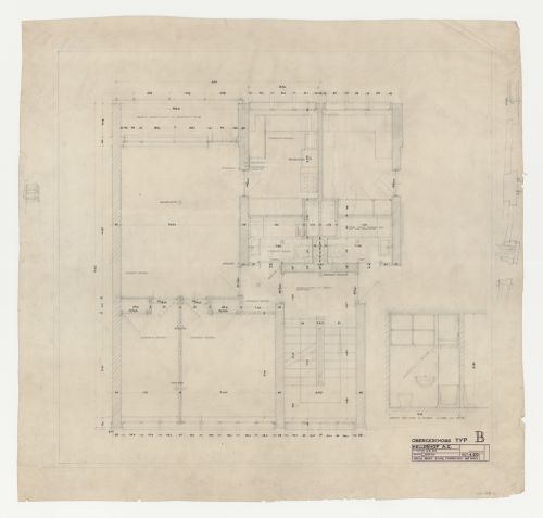 First floor plan and section for a type B housing unit, Hellerhof Housing Estate, Frankfurt am Main, Germany