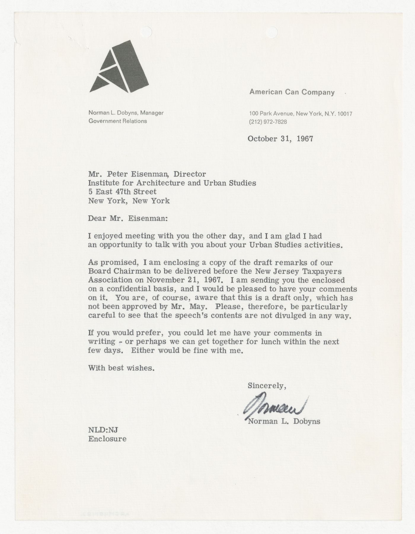 Letter from Norman L. Dobyns to Peter D. Eisenman