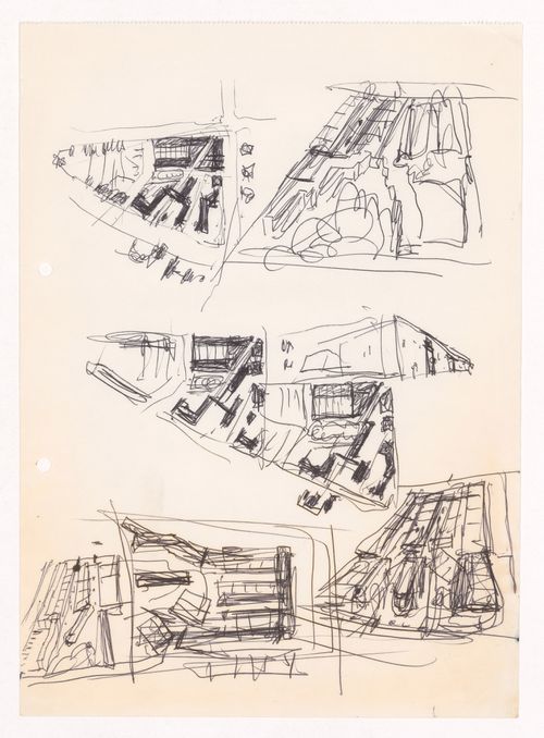 Sketch axonometric views, perspective, and plan for Loteamento Bárbara de Sousa, Ovar, Portugal