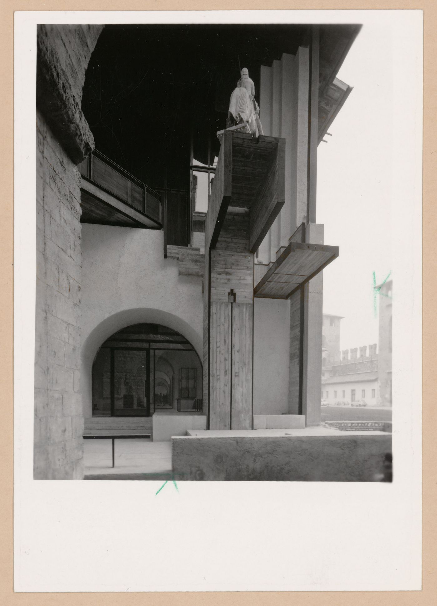 View of the Can Grande della Scala Statue with the courtyard in the right background, from the ground floor, Museo di Castelvecchio, Verona, Italy
