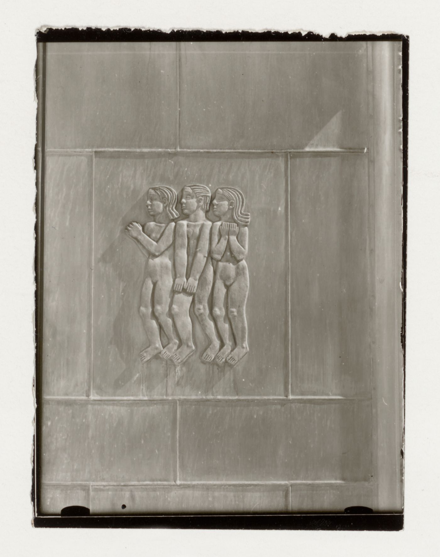 View of the principal façade of the Chapel of Faith [?] showing a door detail, Woodland Crematorium and Cemetery, Stockholm