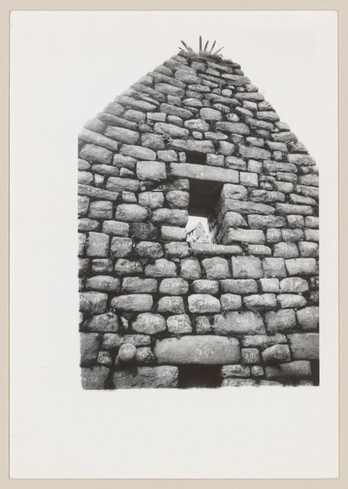 Stone wall of a building with openings, Machu Picchu, Peru