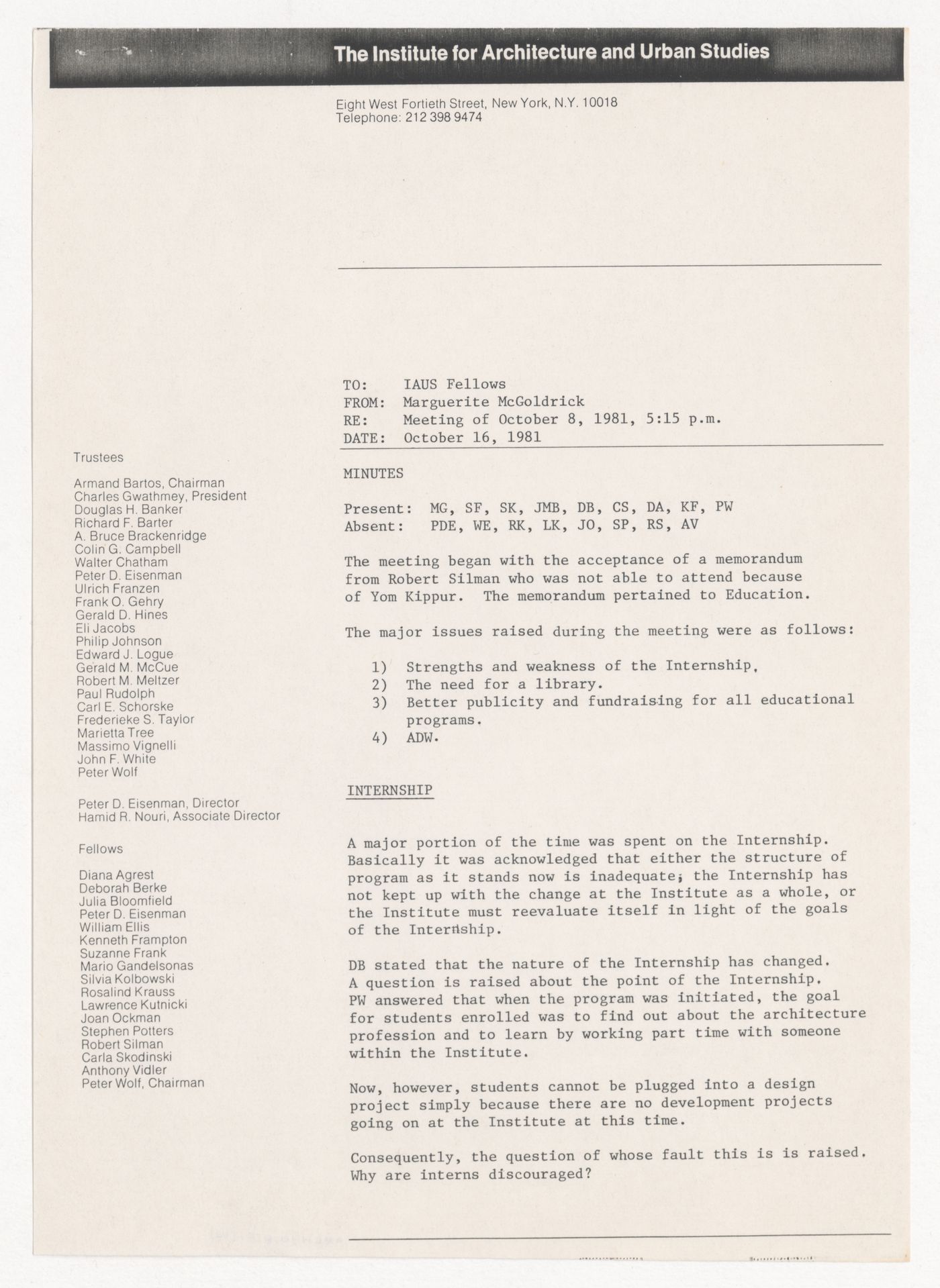 Minutes of meeting of the Fellows of October 8th, 1981