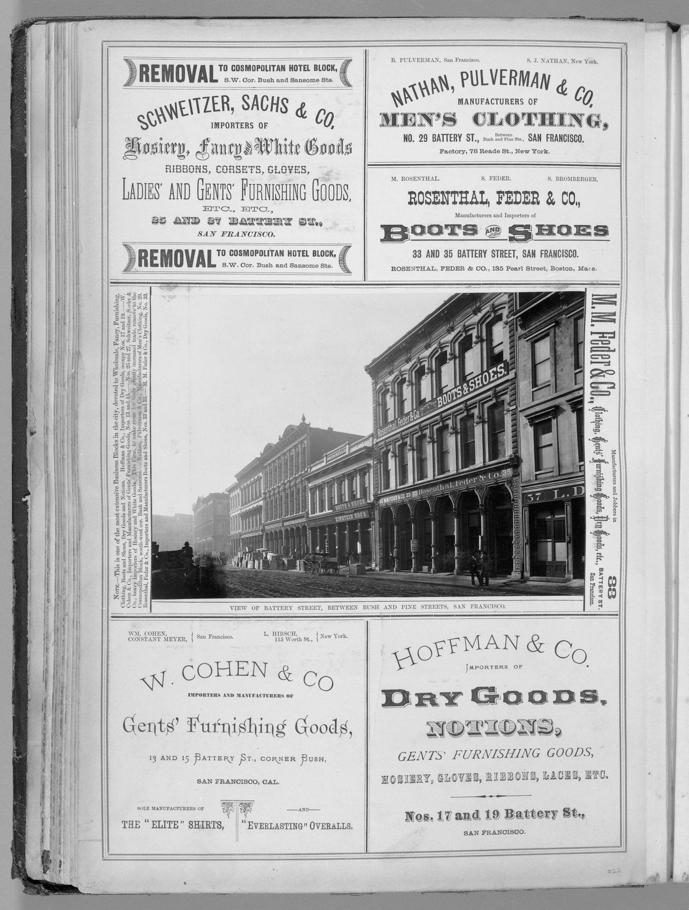 Battery Street, between Bush & Pine: Row of commercial buildings, San Francisco, California