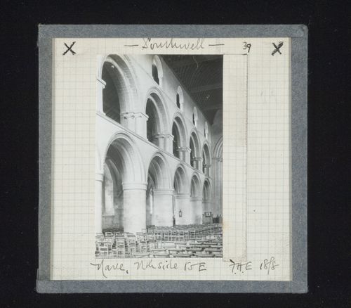 View of north side of nave of Southwell Minster to east, Southwell, Nottinghamshire, England