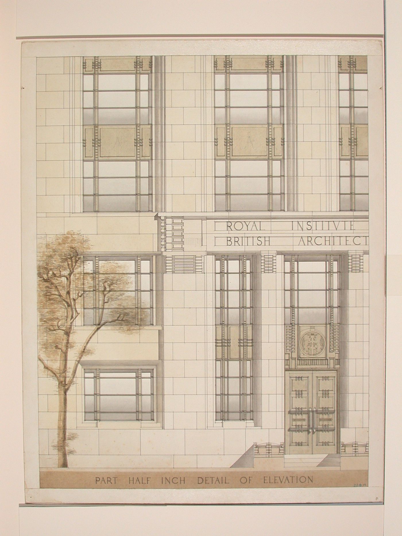 New premises for the Royal Institute of British Architects: Detail elevation showing door and windows
