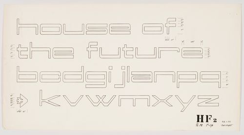 House of the Future, Daily Mail Ideal Homes Exhibition, London, England: design for the text to be projected onto the walls