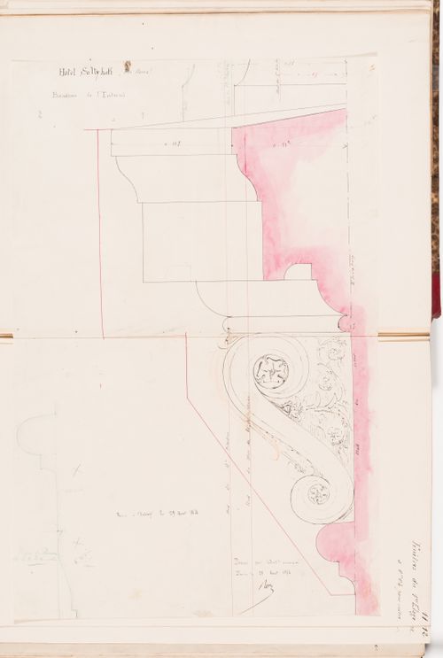 Elevation and profile for the string course for the "entresol" level of the principal façade, Hôtel Soltykoff