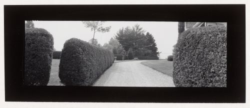 View of a driveway and gardens with a house on the far right, Lakehurst [?], Ontario