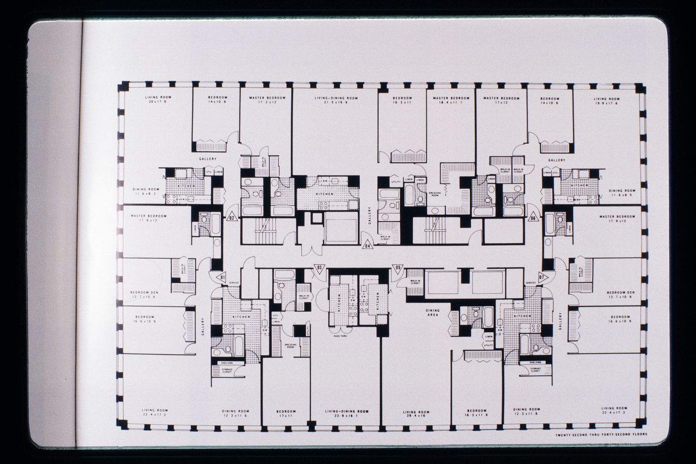 Slide of a drawing for Chestnut-DeWitt apartments, Chicago, by Myron Goldsmith, Bruce Graham and Fazlur Khan / SOM