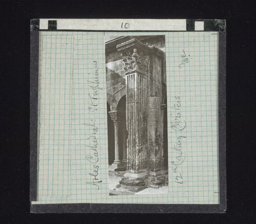View of column in cloister of Saint-Trophime, Arles, France