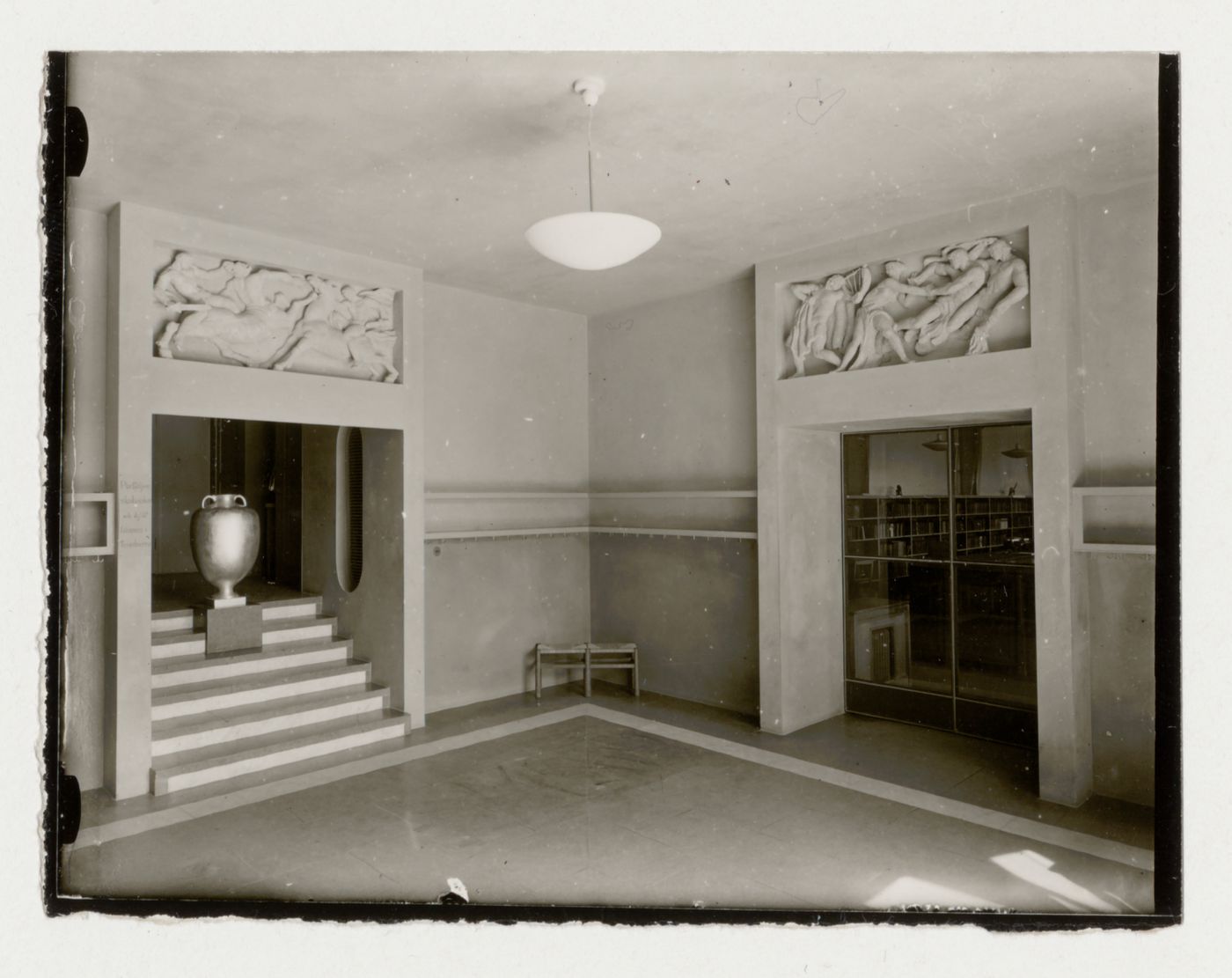 Interior view of a vestibule of Stockholm Public Library showing bas-reliefs, 51-55 Odengatan, Stockholm