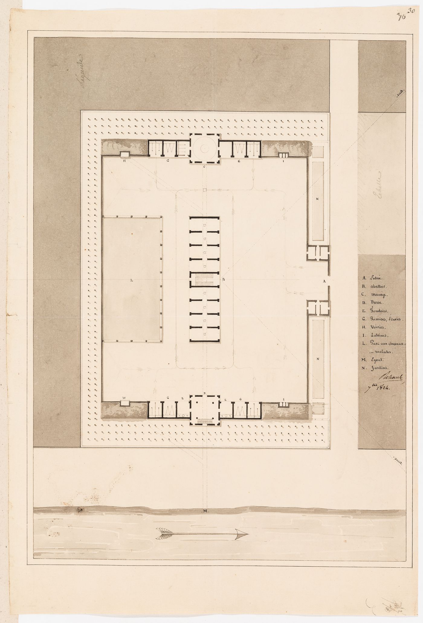 Project for a horse slaughterhouse, Plaine de Grenelle: Site plan