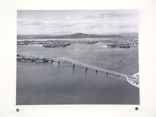 Aerial view of the Auckland Harbour Bridge, over the Waitematā Harbour, Auckland, New Zealand