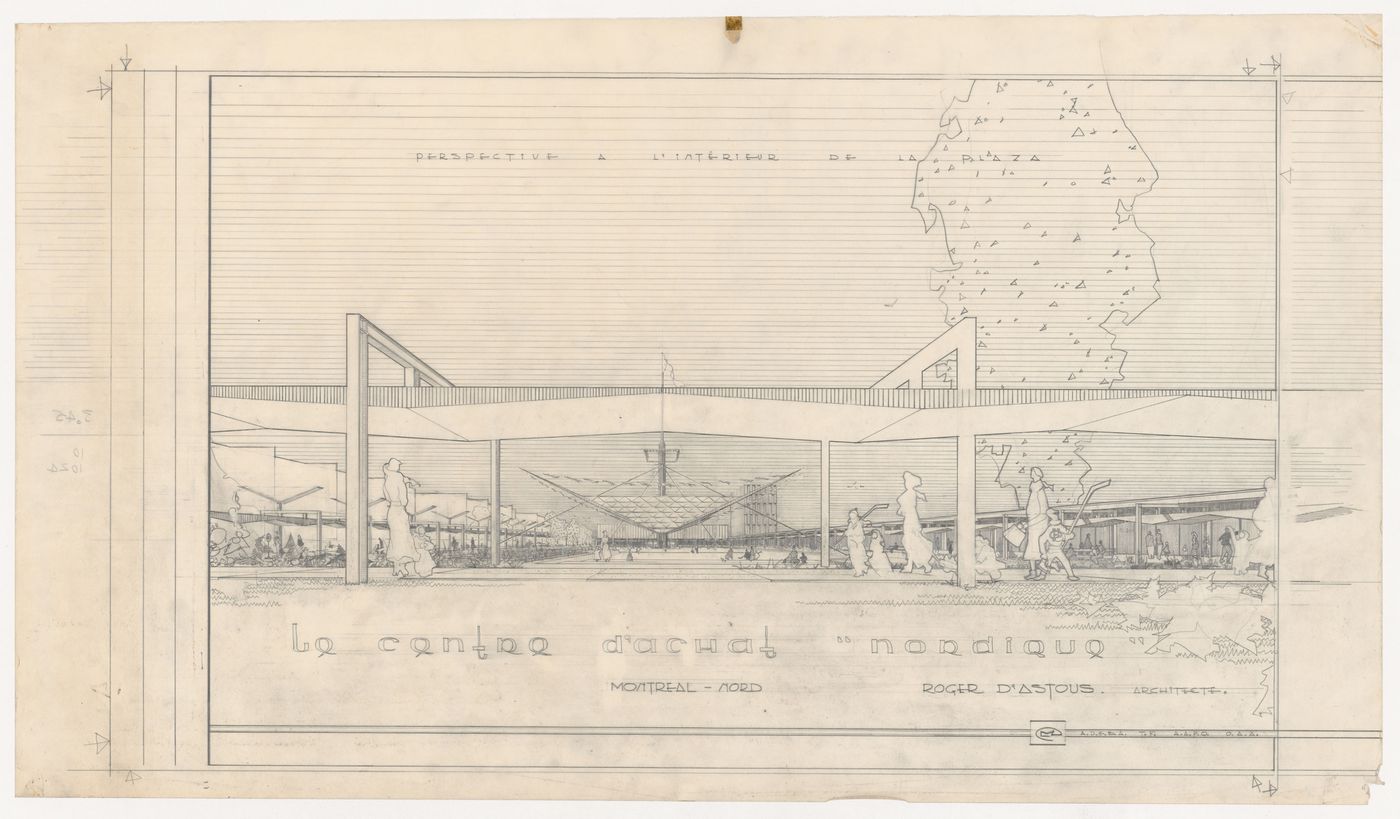 Perspective à l'intérieur de la plaza pour le Centre d'achat "Nordique", Montréal, Québec