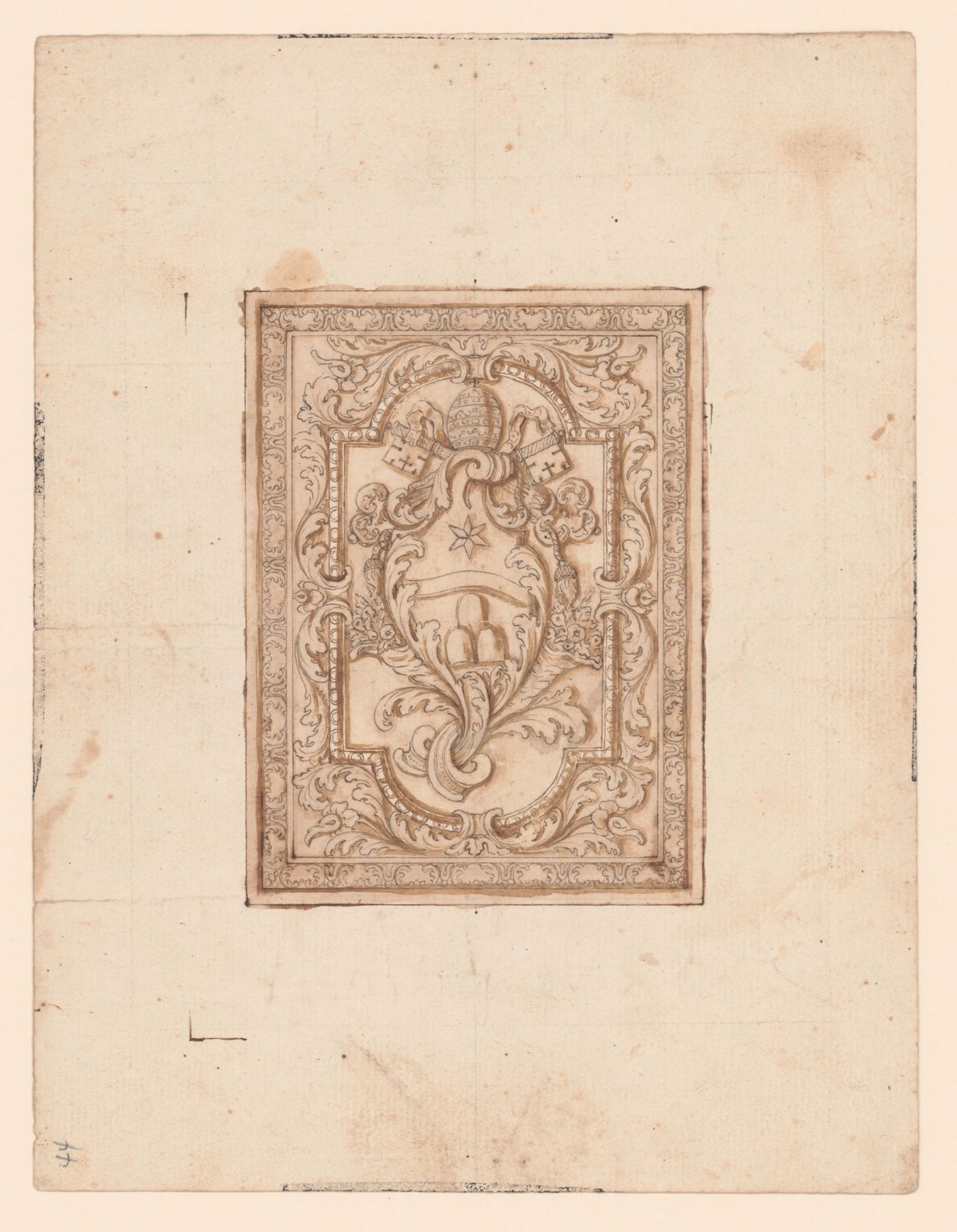 Plan for a ceiling design or book cover with a papal escutcheon