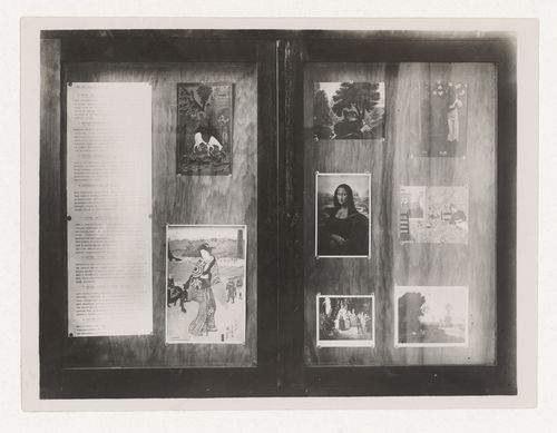 View of a page of text and reproductions of paintings, pinned to presentation boards used for didactic purposes by the professors of the Basic Course at the Vkhutemas and the Vkhutein, Moscow
