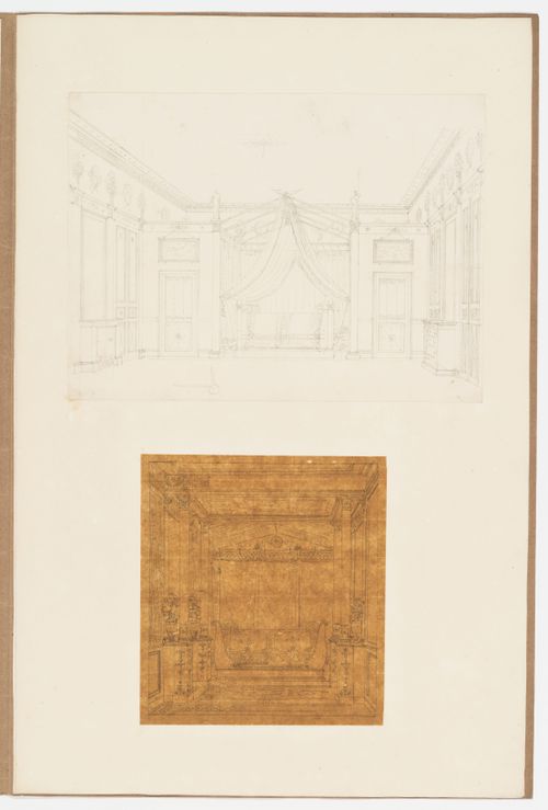 Perspective for an Empire style room with a box bed; Perspective for a box bed