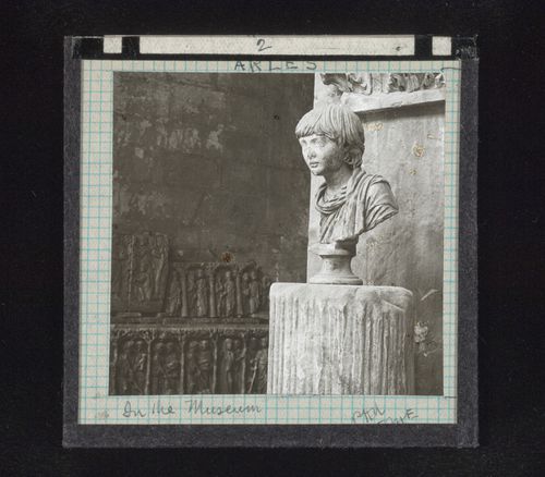 View of sculpture of bust in the museum, Arles, France