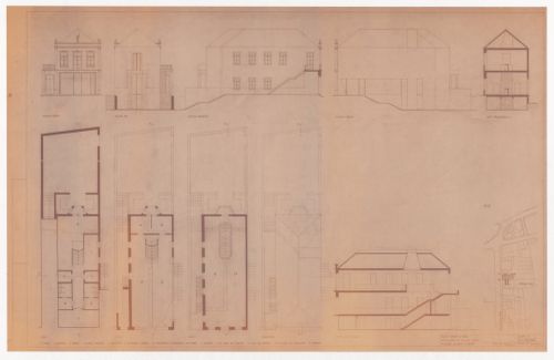 Floor plans, sections, elevations, and site plan for Banco Borges & Irmão I, projecto de recuperação, Vila do Conde, Portugal