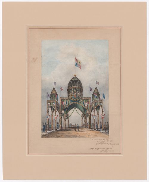 Perspective for a temporary welcome arch for the visit of the Marquess of Lorne and Princess Louise to Toronto, September 1879