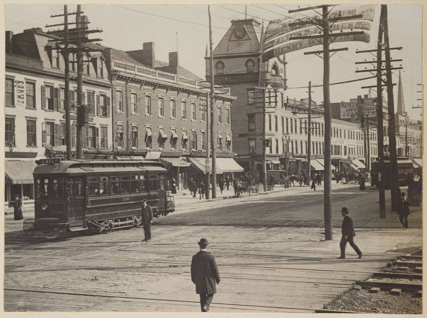 Street view with train, Schenectady, New York