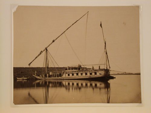 Prince Arthur's Nile sail boat (dhahabiyah) at anchor, Egypt