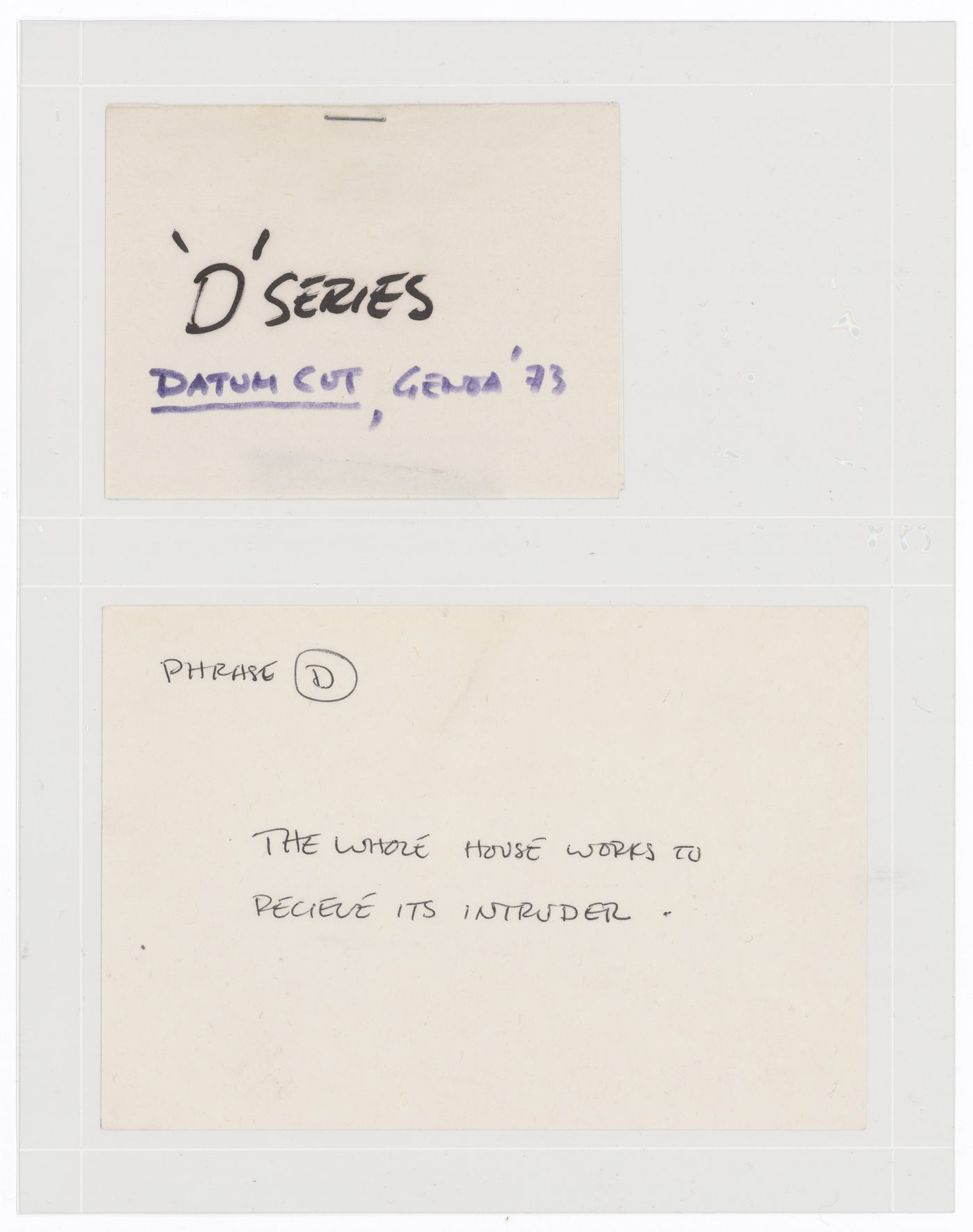 Quadrille: Captions and instructions for Series D (Datum Cut)