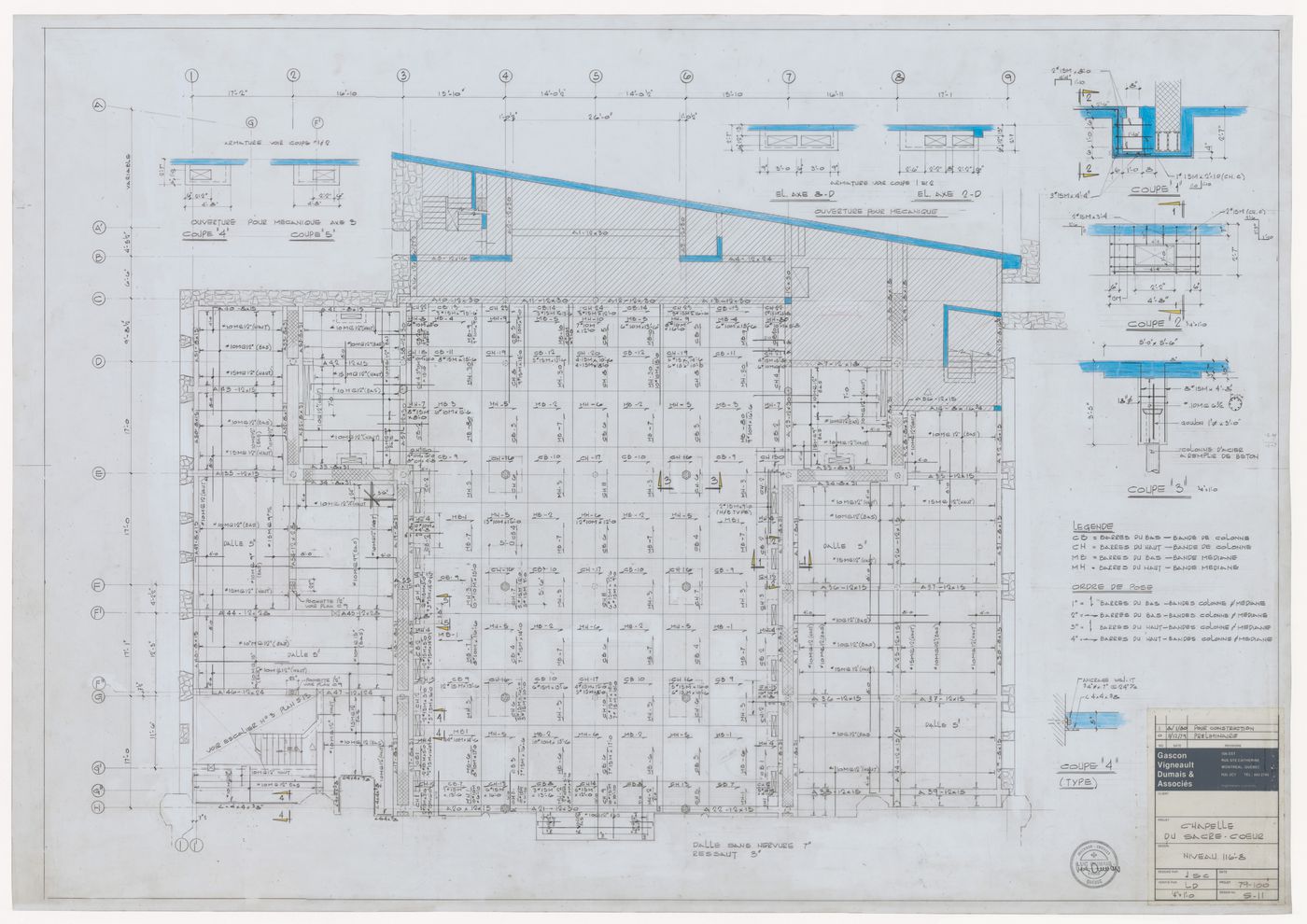 Plan and sections for a support structure [?] for the reconstruction of the Chapelle du Sacré-Coeur, Notre-Dame de Montréal