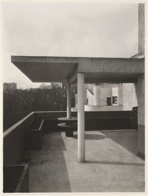 Detail of porch, house in the Rue Mallet-Stevens, Auteuil, Paris, France