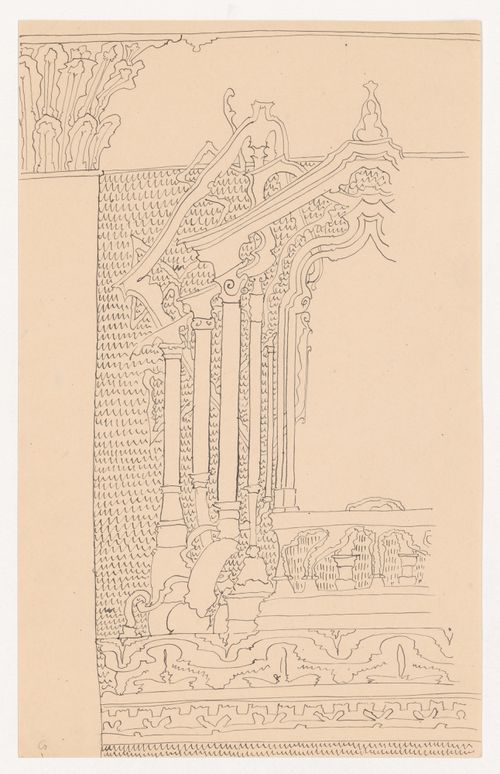 Visionary design for a window and surrounding architecture, including mouldings and a column