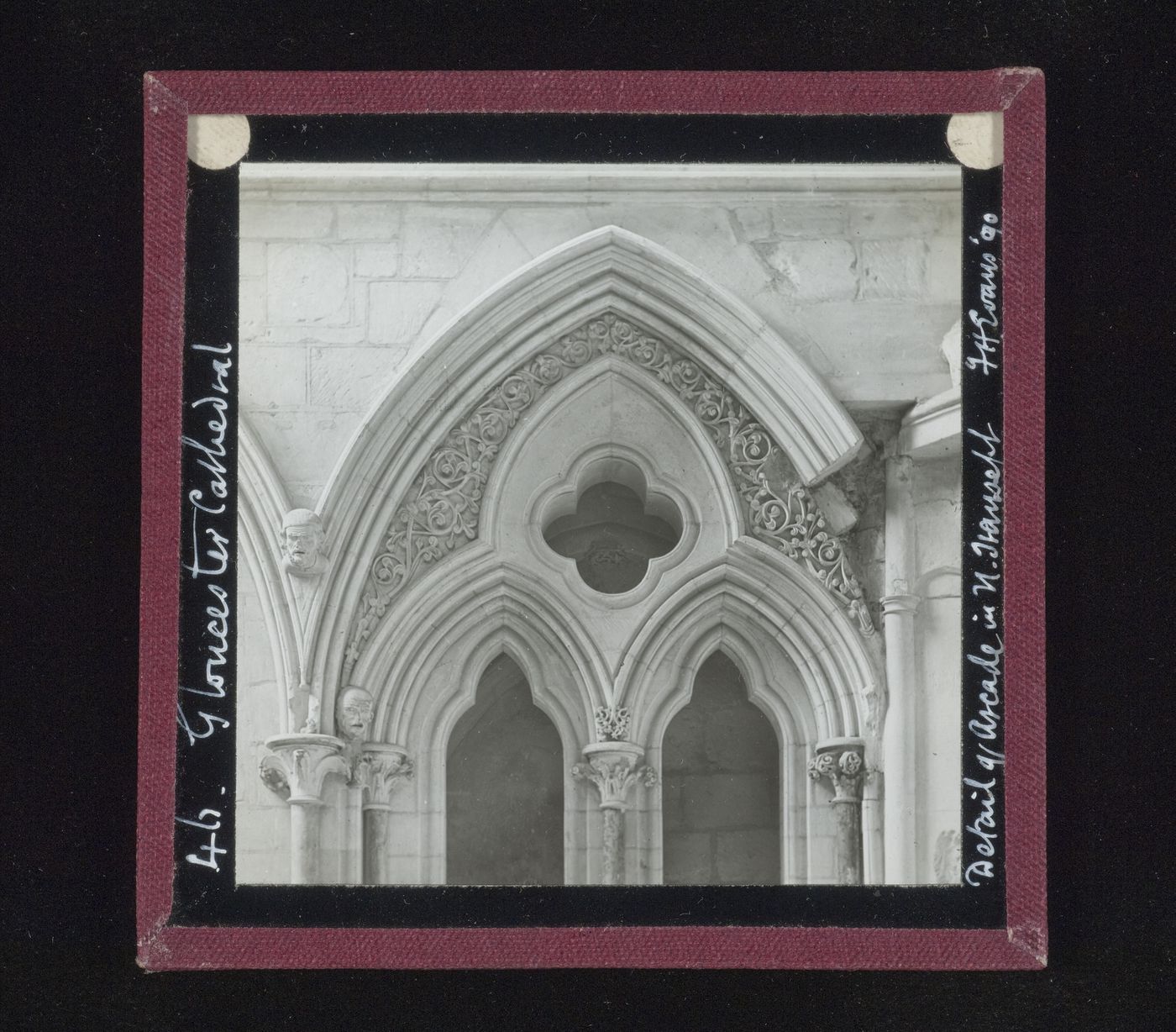 Detail view of arcade in north transept of Gloucester Cathedral, Gloucester, Gloucestershire, England