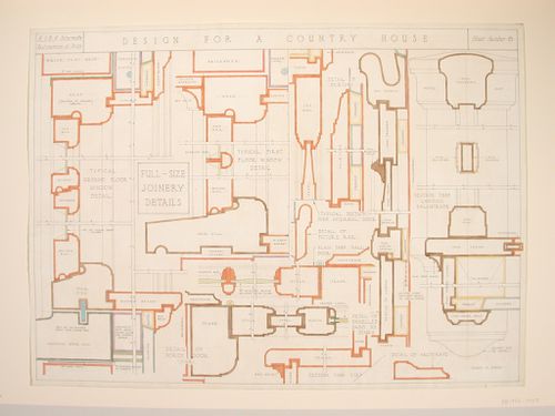 Testimony of study drawing showing full-size joinery details for the design of a country house