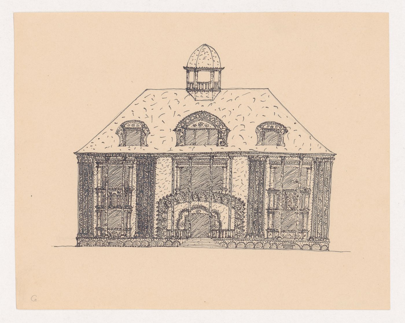 Front elevation of a visionary project for a small town hall