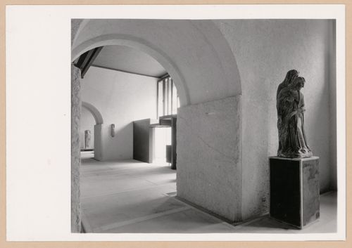 Interior view of a gallery showing statues, doorways and an entrance, Museo di Castelvecchio, Verona, Italy
