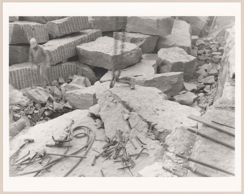 View of rock being split in limestone quarry, Saint-Marc-des-Carrières, Québec, Canada