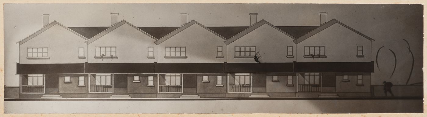 Photograph of an elevation for industrial housing, Kashira, Soviet Union (now Russia)