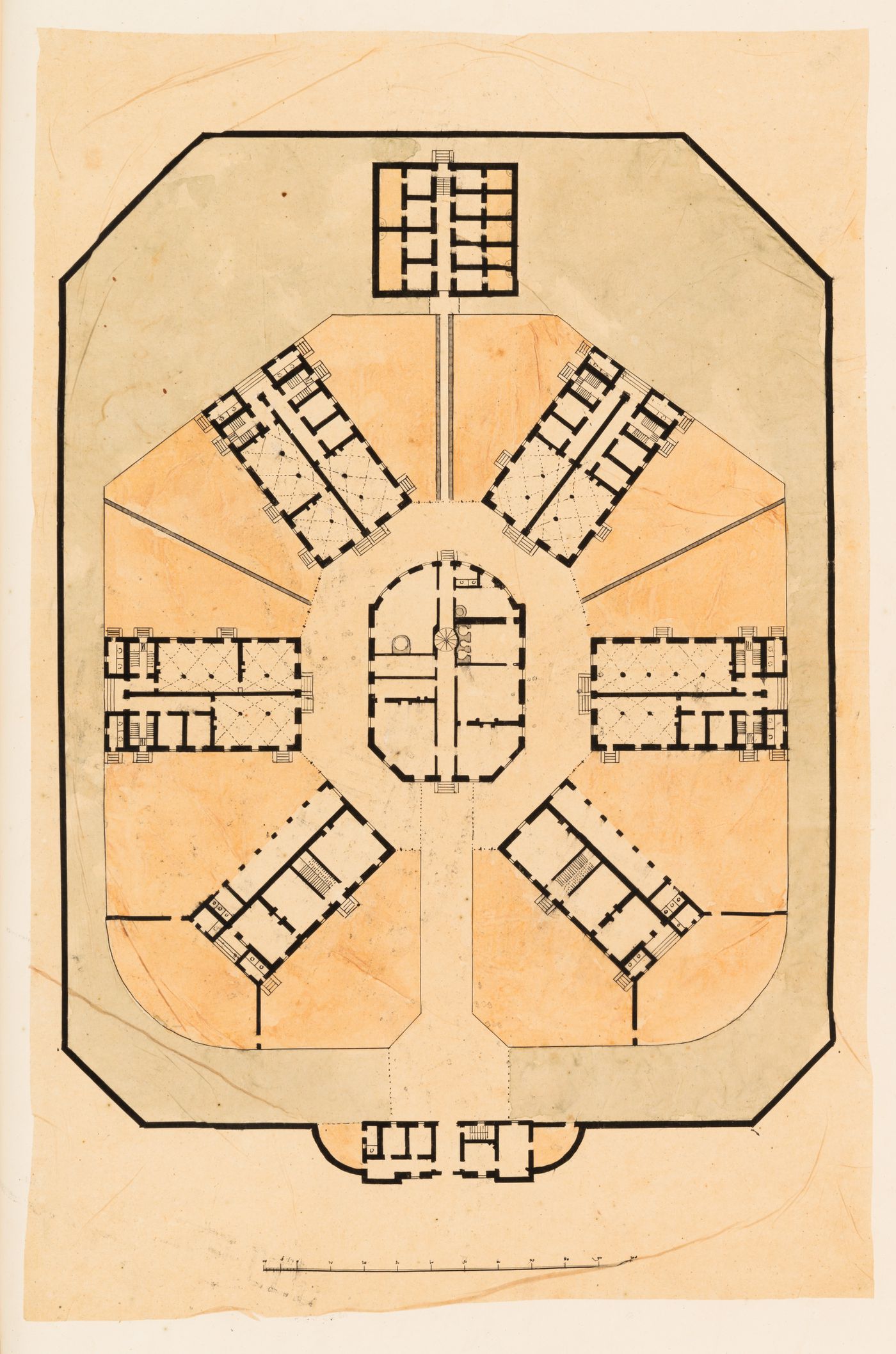 Radial plan prison, England: Plan of the ground floor