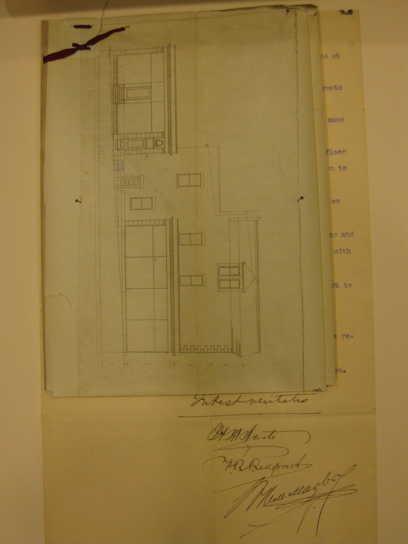 Elevation, plans and notes for alterations to no. 2450, Ste-Catherine Street (corner of Drummond Street), Montréal, Québec