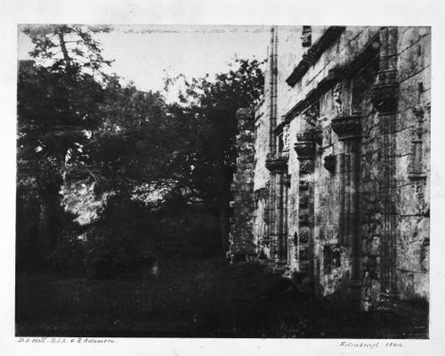 View of West Wall, with figure reclining in foreground, Roslin Chapel, Midlothian, Scotland