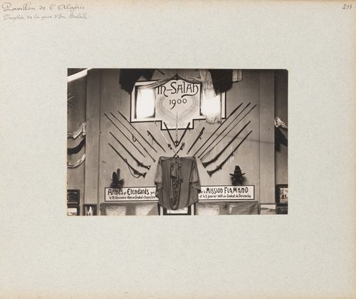 View of exhibition related to occupation of In Salah, Algeria, Pavillon de l'Algérie, Exposition universelle, 1900, Paris, France
