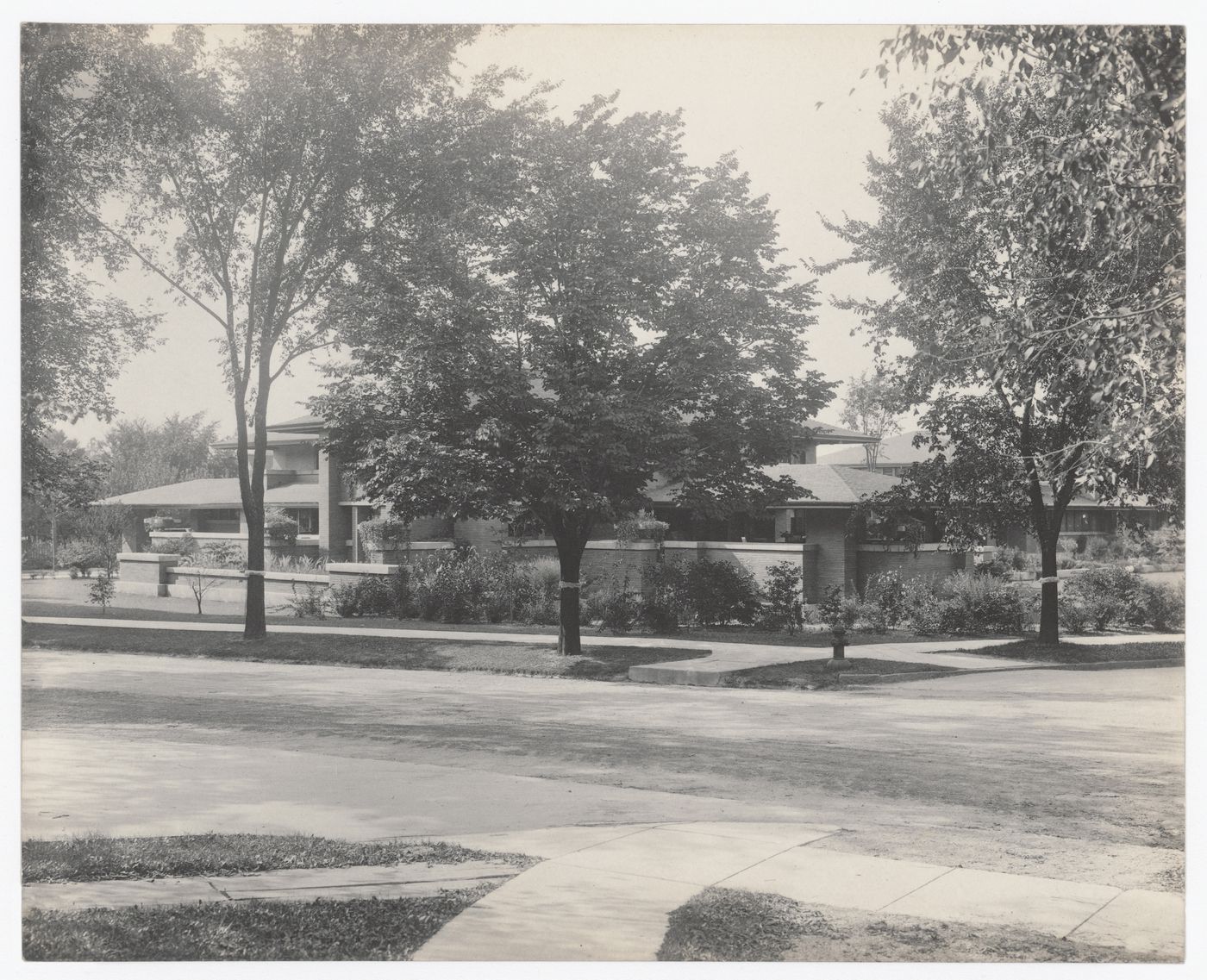 View of Darwin D. Martin House from the corner of Jewett Parkway and Summit Avenue, near the Church of the Good Shepherd, Buffalo, New York