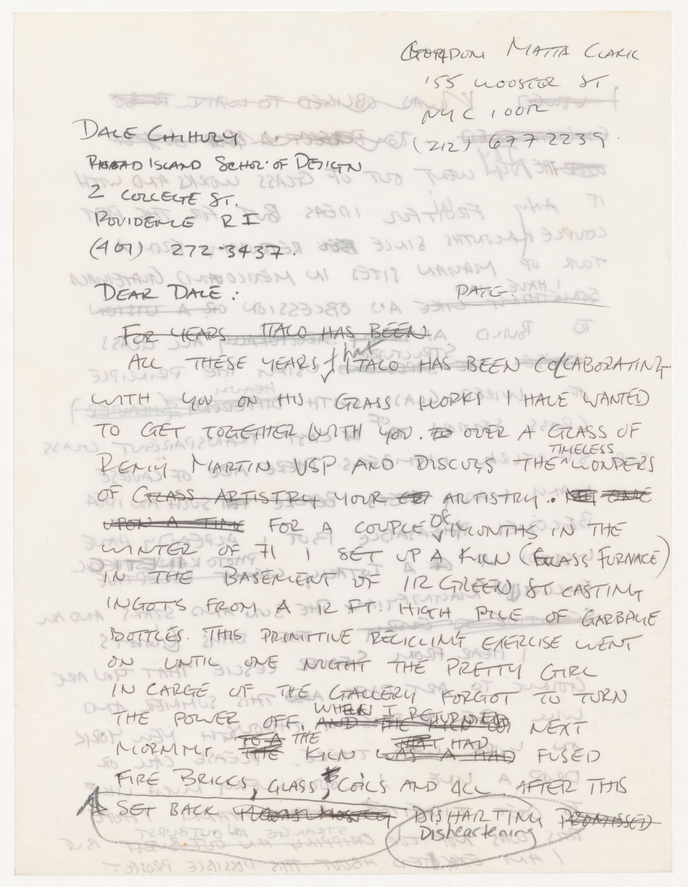 Letter from Gordon Matta-Clark to Dale Chihuly