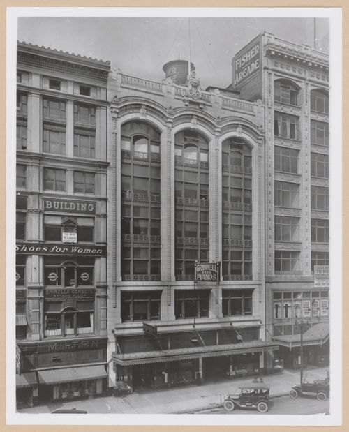 View of the principal façade of the Grinnell Building showing the Grinnell Bros. Music Store, Woodward Avenue, Detroit, Michigan
