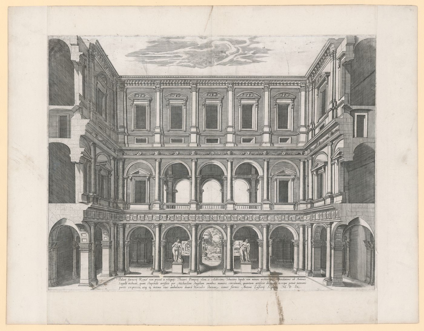 Sectional elevation of the Palazzo Farnese courtyard, Rome